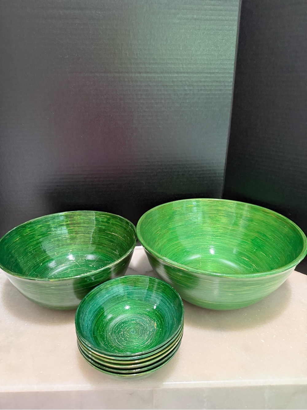 Set of 6 Green Bamboo Serving Bowls Lightweight